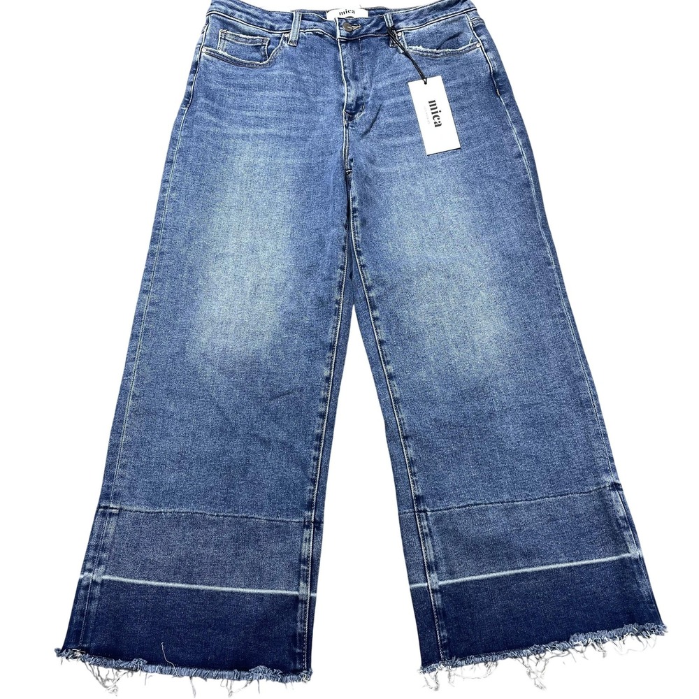 Mica Denim High Rise Straight Crop Jeans Womens 31 Blue Frayed Hem MDP-T3031